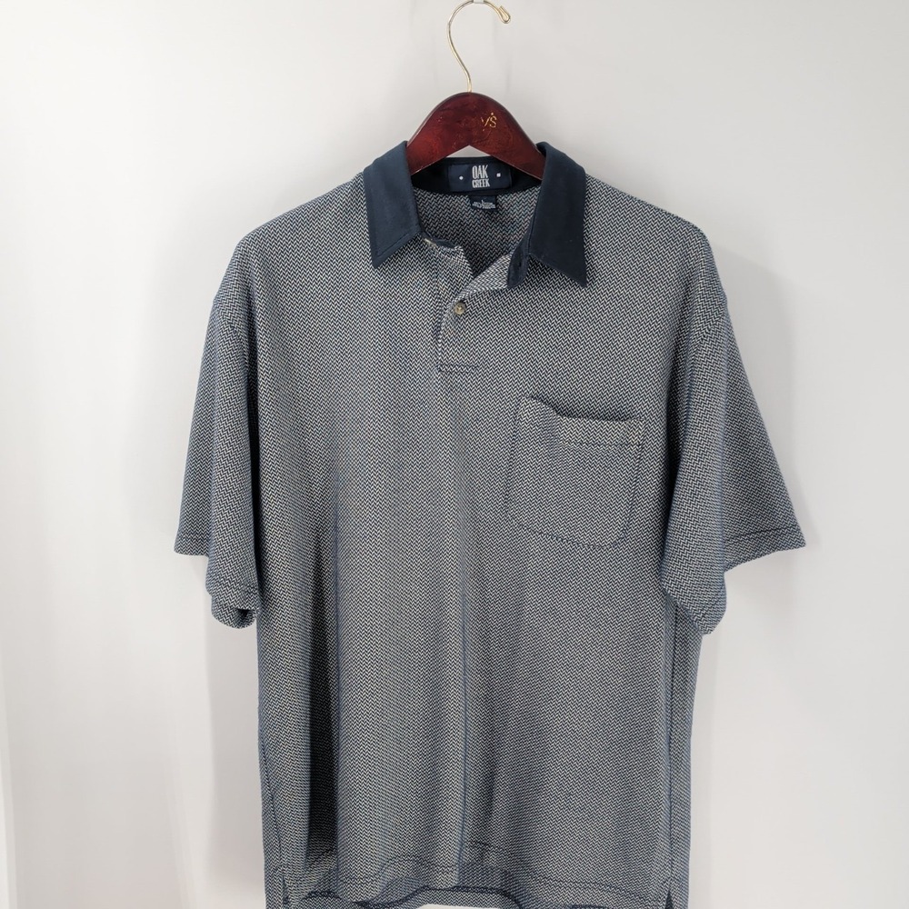 Vintage Oak Creek Geometric Pocket Classic Golf Polo Shirt Blue‎ White Size L